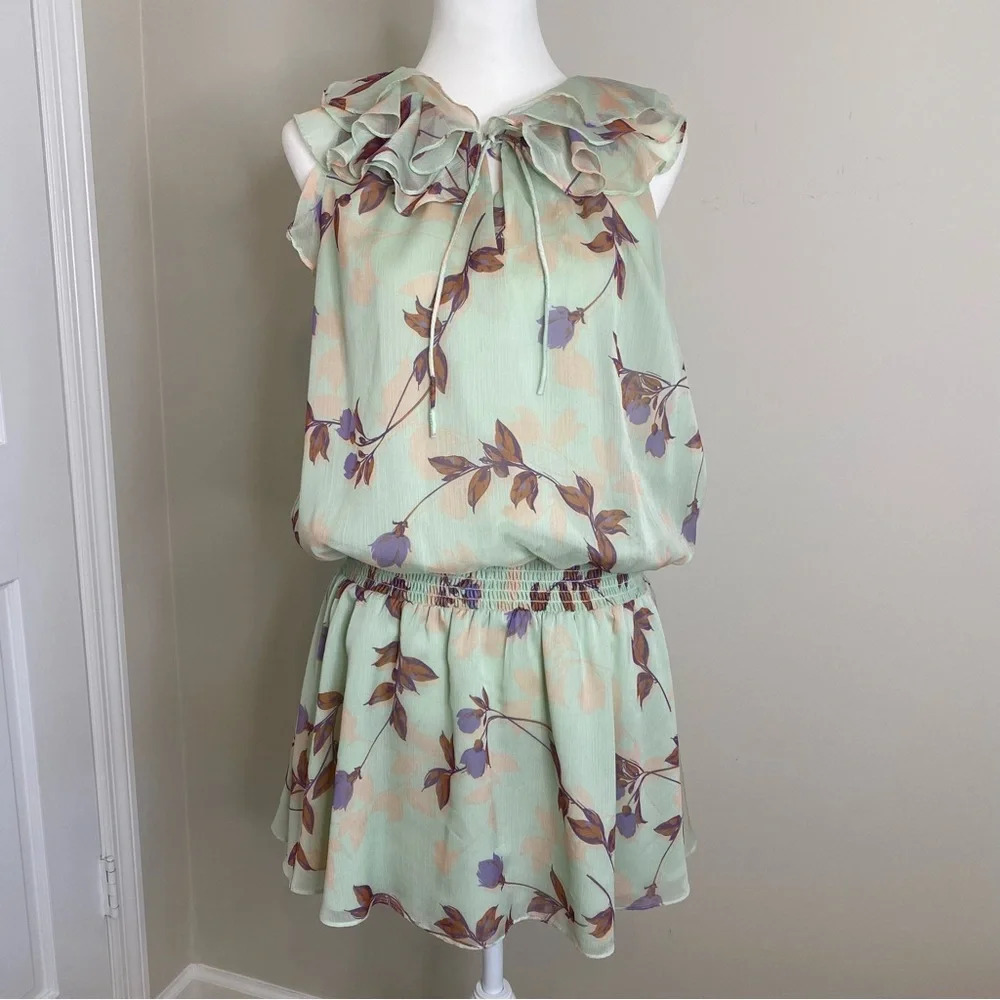 Amanda Uprichard Belle Kimmie Dress in Monte Carlo Ruffle Floral Feminine LARGE